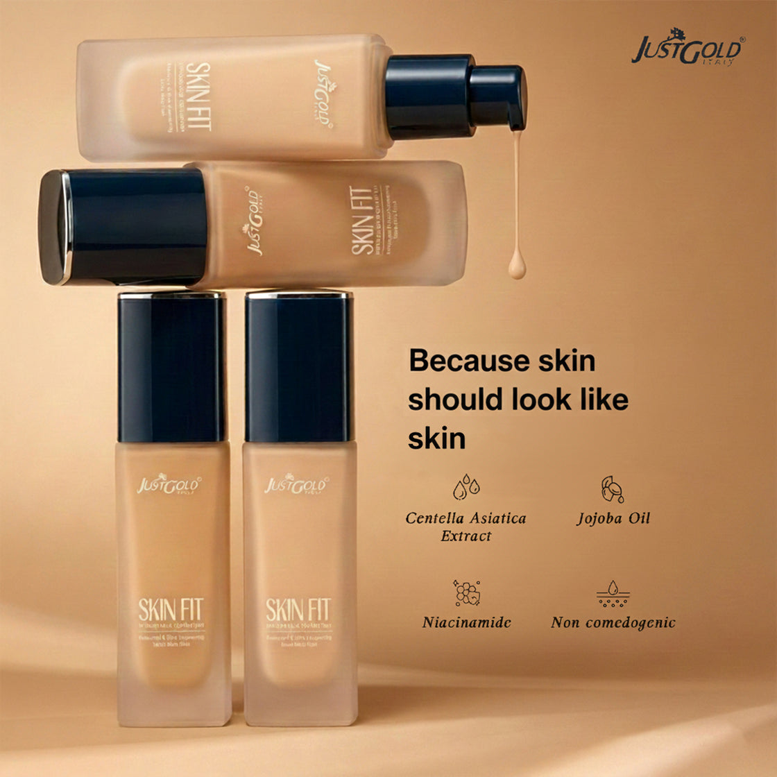 Justgold Skin Fit Impermeable Foundation Waterproof & Ultra-Longwearing Velvet Matte Finish