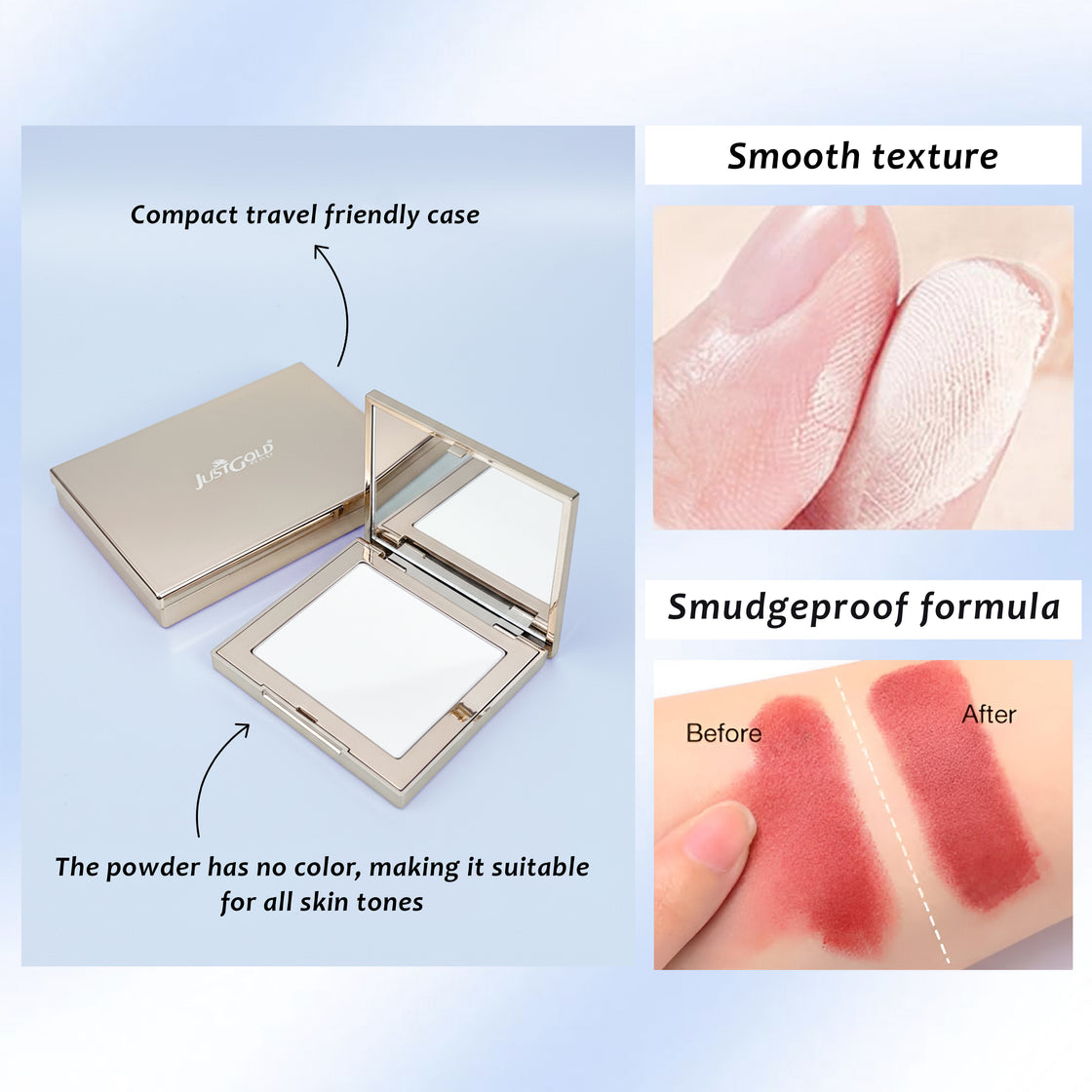 Justgold Powder Fix Oil Control & Waterproof with Squalane, Hyaluronic Acid & Jojoba Oil