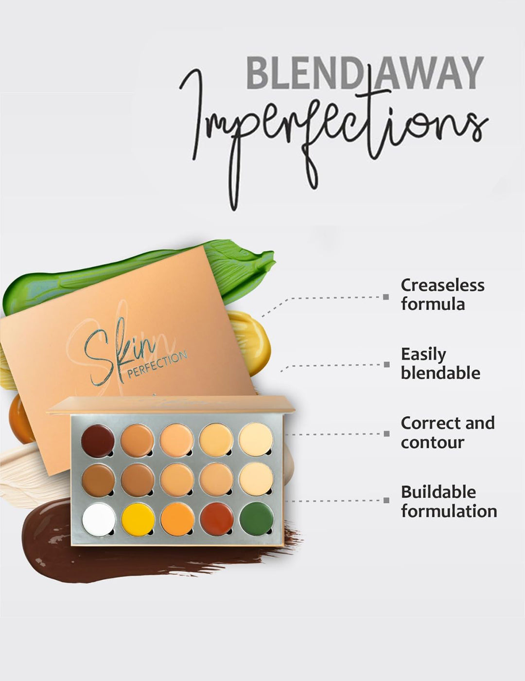 Justgold Skin Perfection Concealer Palette Full Coverage Creamy Matte Multi-Purpose Palette