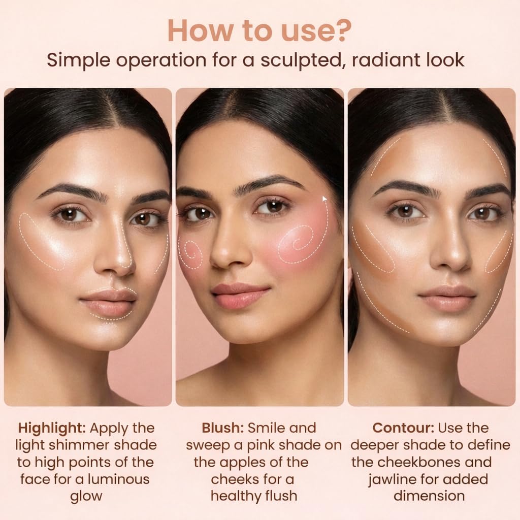 Maxtouch Touch Wood Series- #2509 Blush and Highlight Palette Silky Pigments for Long Lasting Shimmer Look