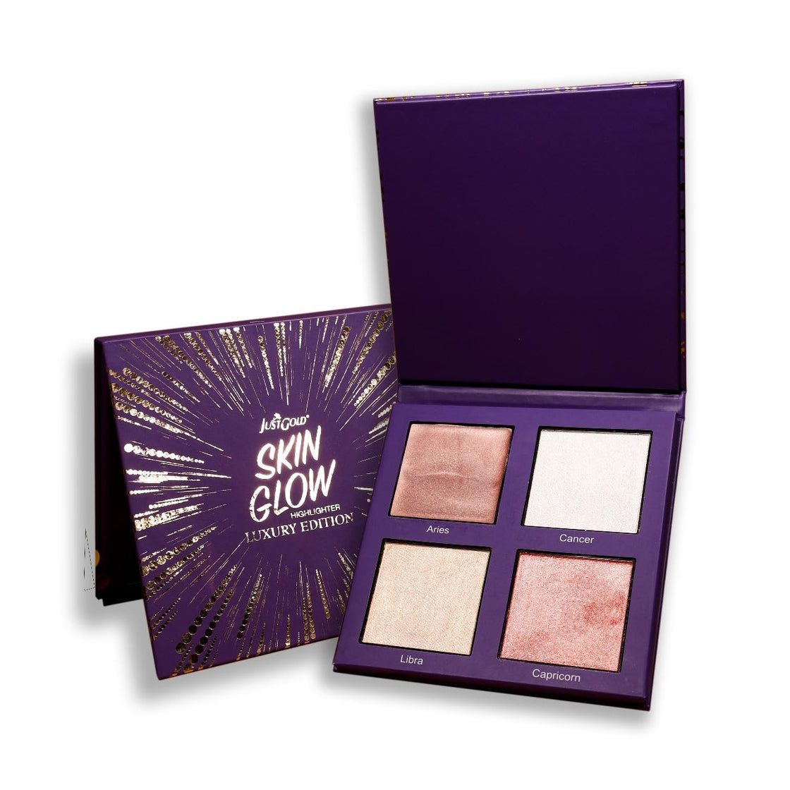 Justgold Skin Glow Highlighter with 4 Illuminating Glow Colour Long Lasting Ultra Blendable Highly Pigmented Shades