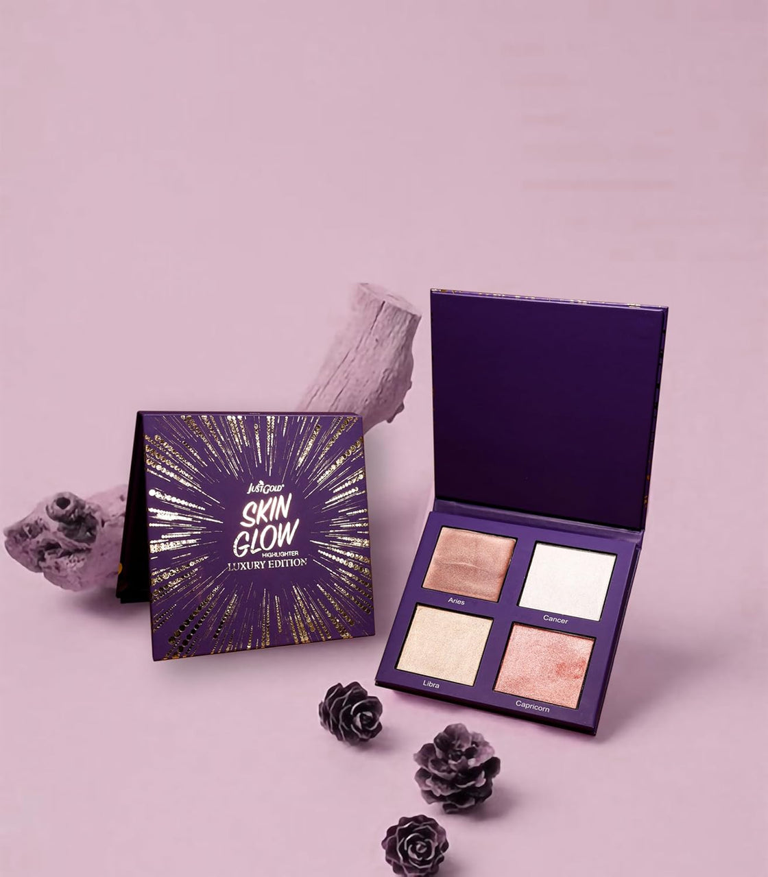 Justgold Skin Glow Highlighter with 4 Illuminating Glow Colour Long Lasting Ultra Blendable Highly Pigmented Shades