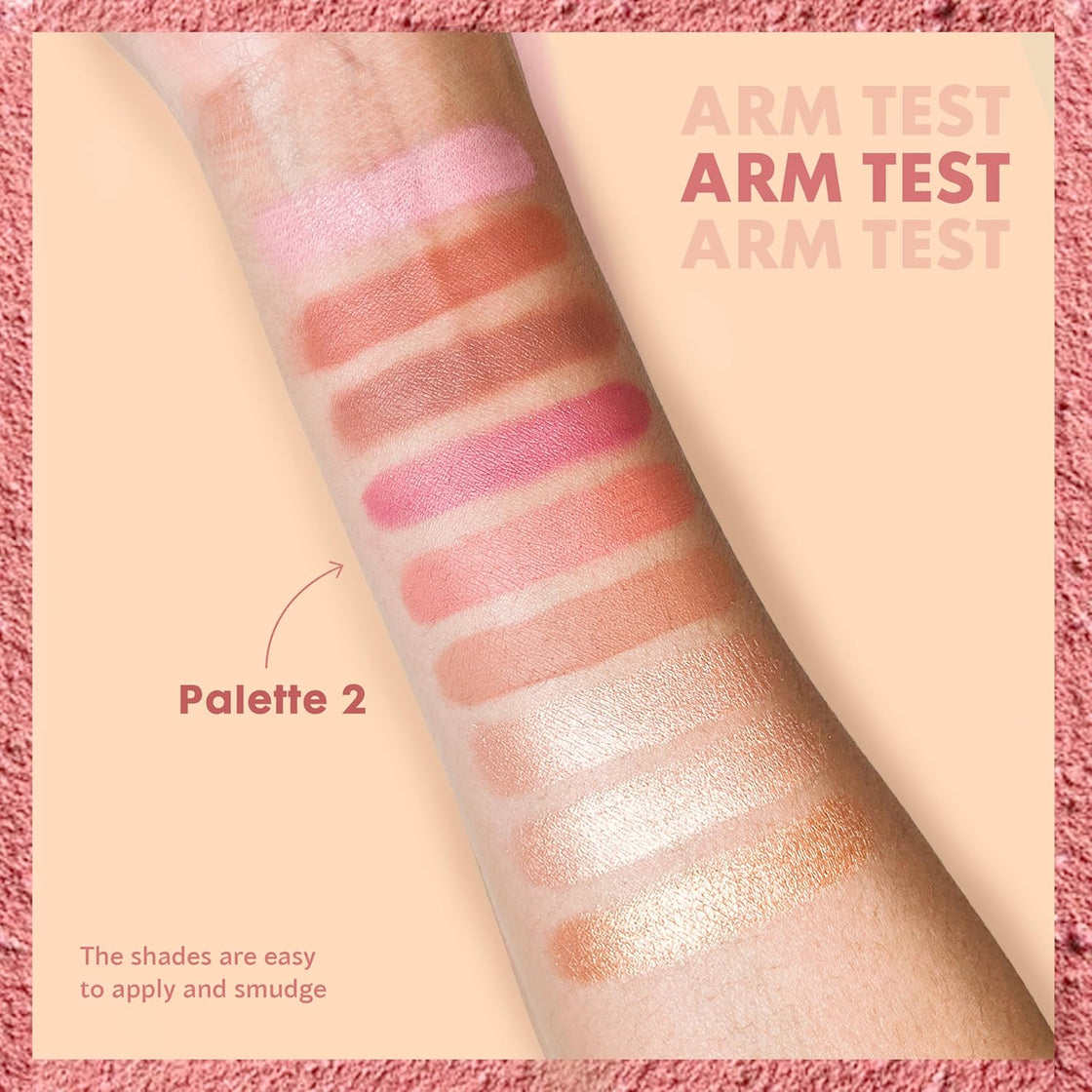 Maxtouch Touch Wood Series- #2509 Blush and Highlight Palette Silky Pigments for Long Lasting Shimmer Look