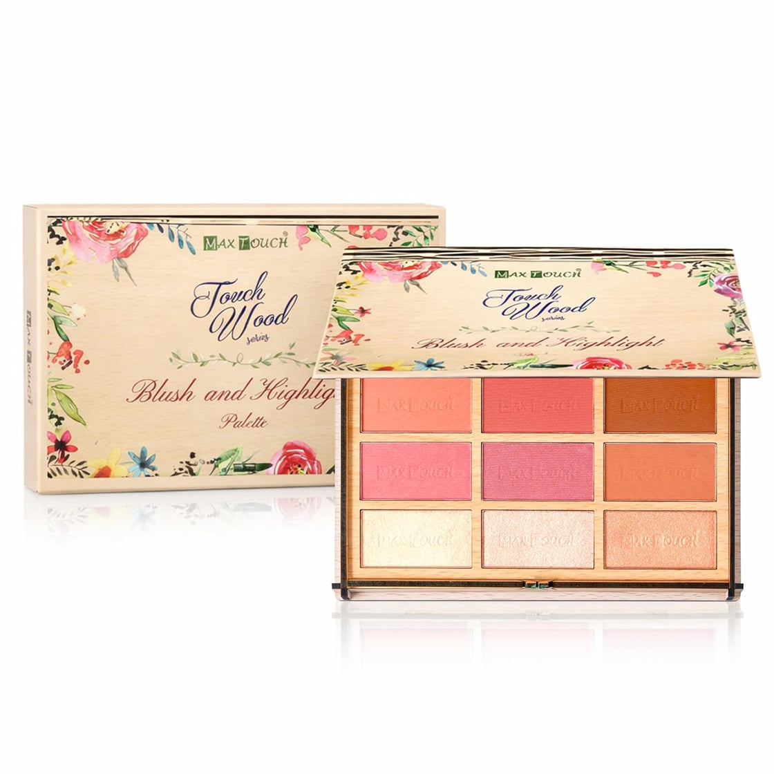 Maxtouch Touch Wood Series- #2509 Blush and Highlight Palette Silky Pigments for Long Lasting Shimmer Look
