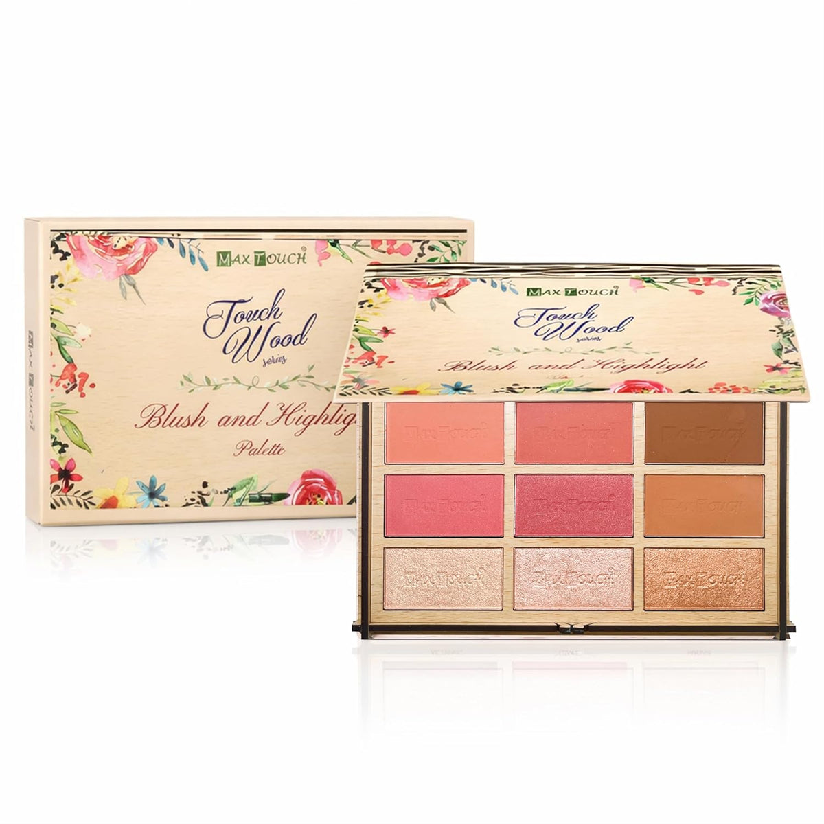 Maxtouch Touch Wood Series- #2509 Blush and Highlight Palette Silky Pigments for Long Lasting Shimmer Look