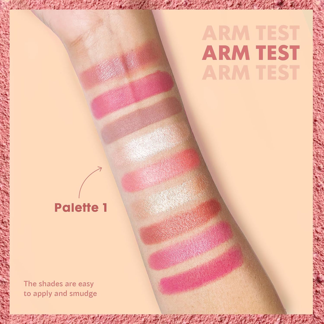 Maxtouch Touch Wood Series- #2509 Blush and Highlight Palette Silky Pigments for Long Lasting Shimmer Look