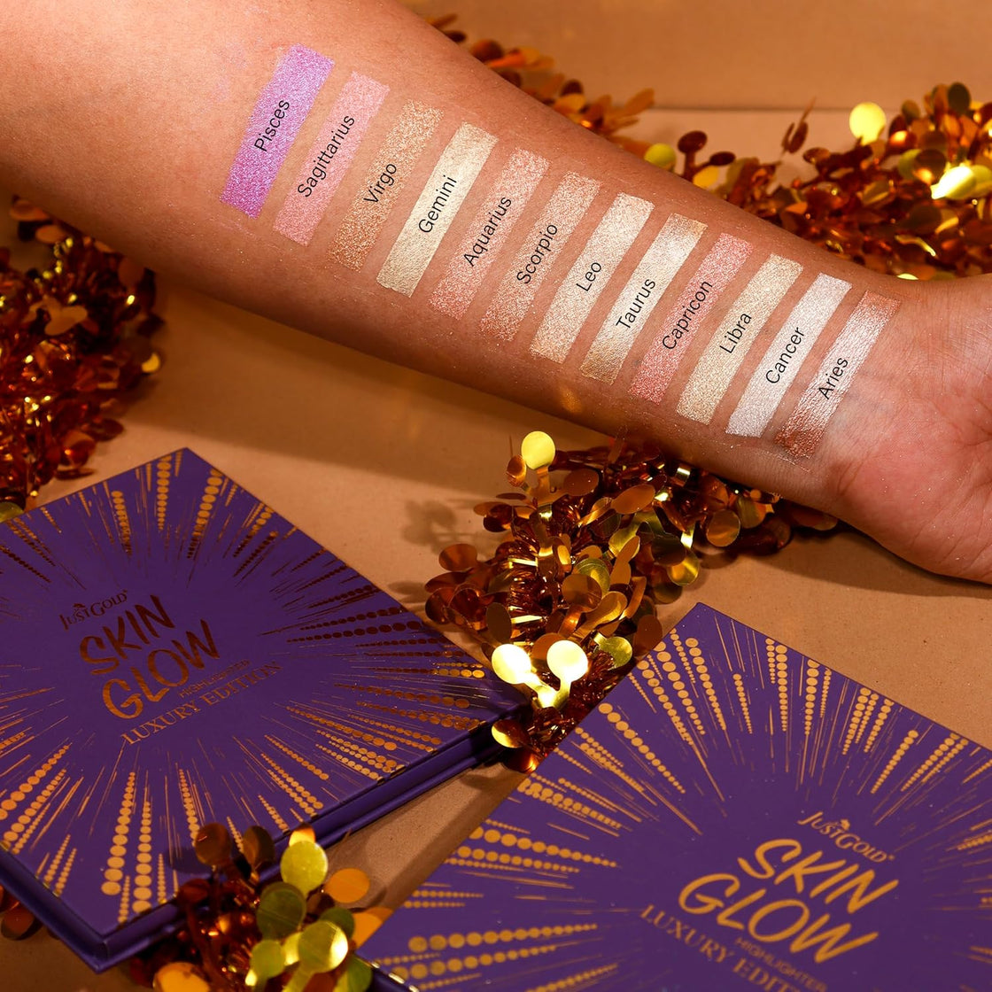 Justgold Skin Glow Highlighter with 4 Illuminating Glow Colour Long Lasting Ultra Blendable Highly Pigmented Shades